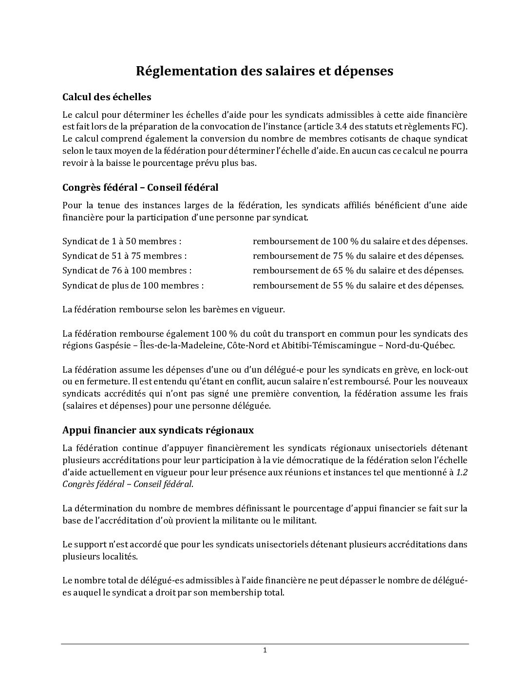 Reglementation Des Dépenses FC